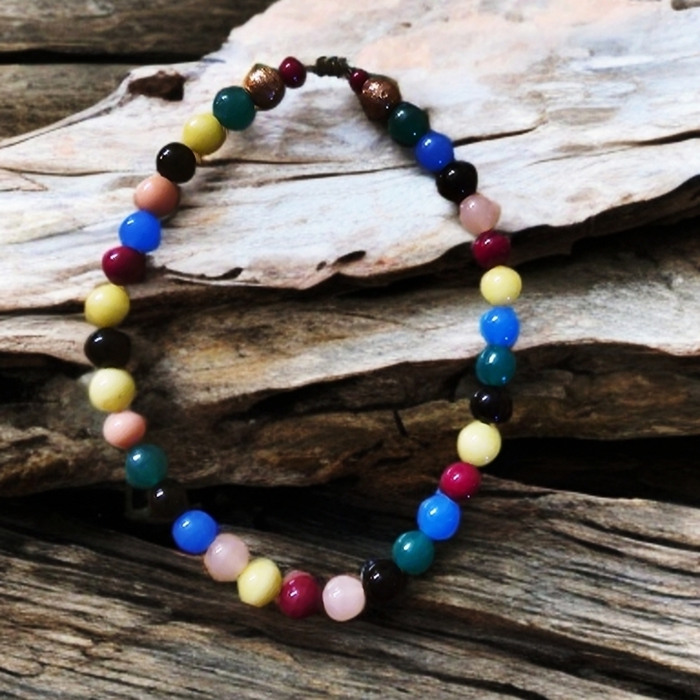 Vintage Multicolor Glass Beaded Necklace - Blue, Yellow, Pink, Green, Red 📿🌈✨